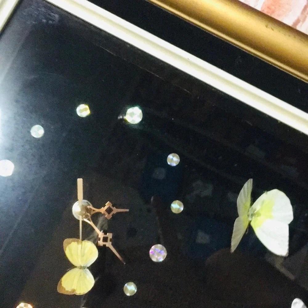 Vintage MCM Shin HWA Framed Floral Shadow Box Butterfly and Roses Clock